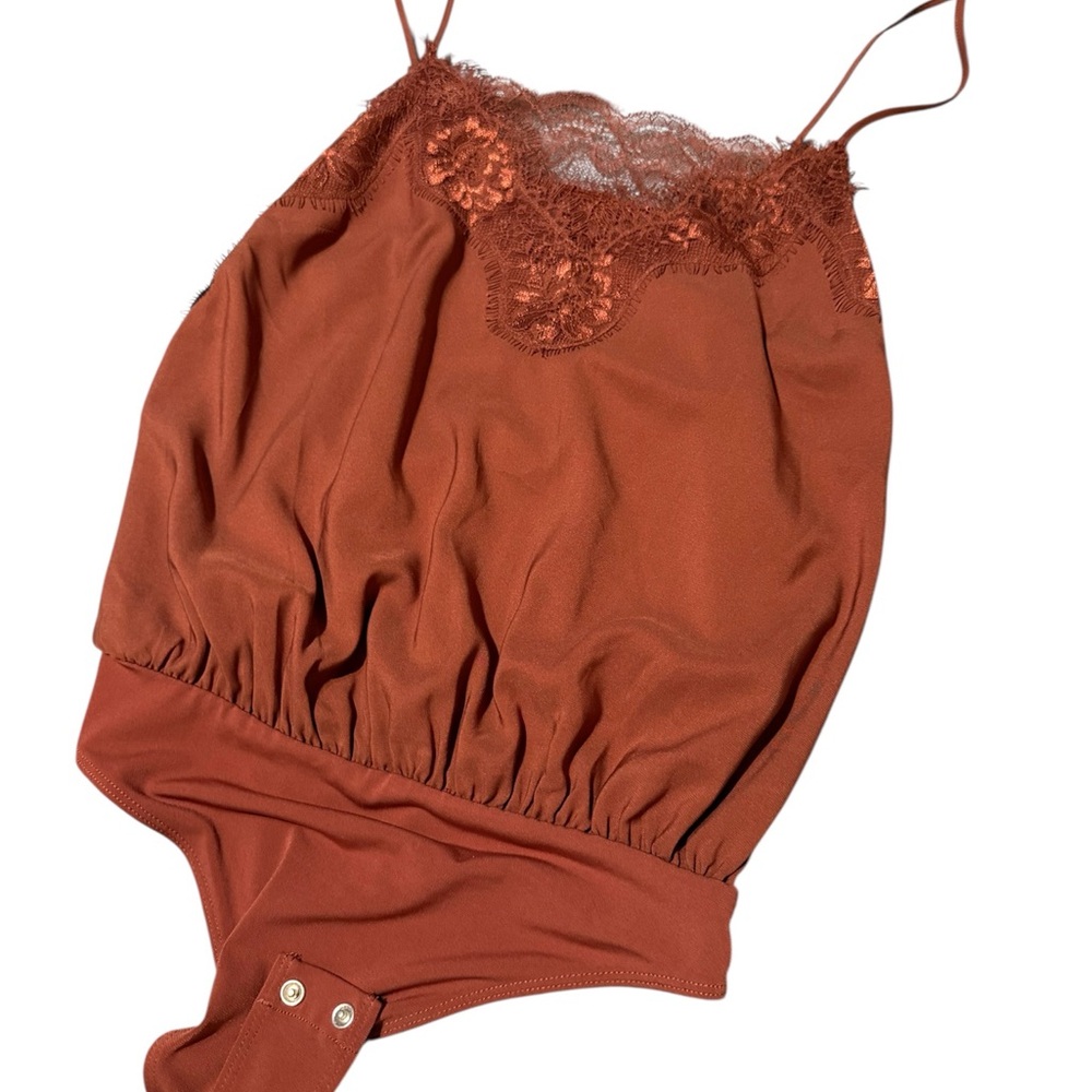 Express Brown Lace Chemise with Floral Appliqués